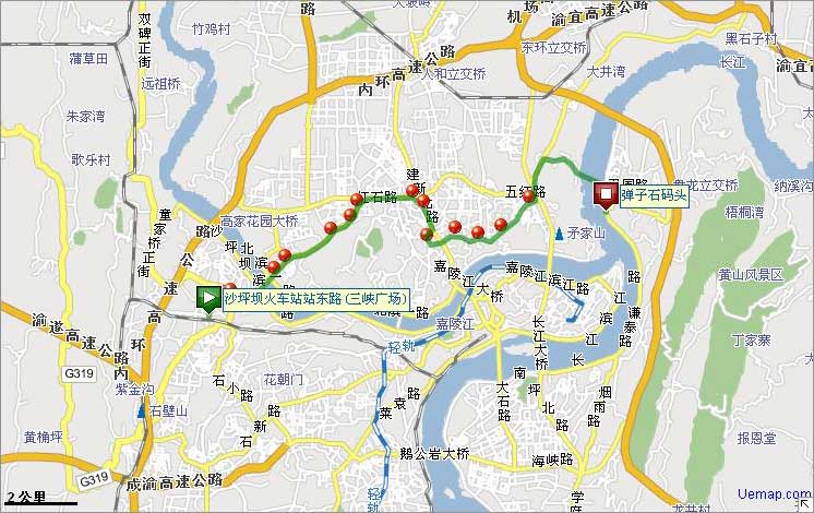 重庆113路上行公交线路图