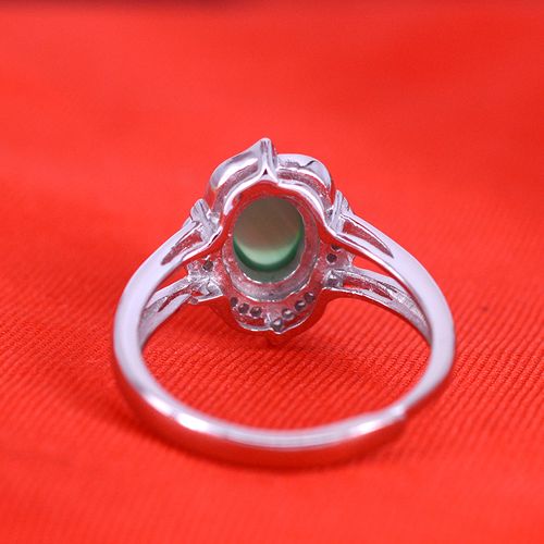 银镶嵌玉髓戒指绿玉髓花朵银戒指女士银指环时尚个性豪华镶嵌银戒指