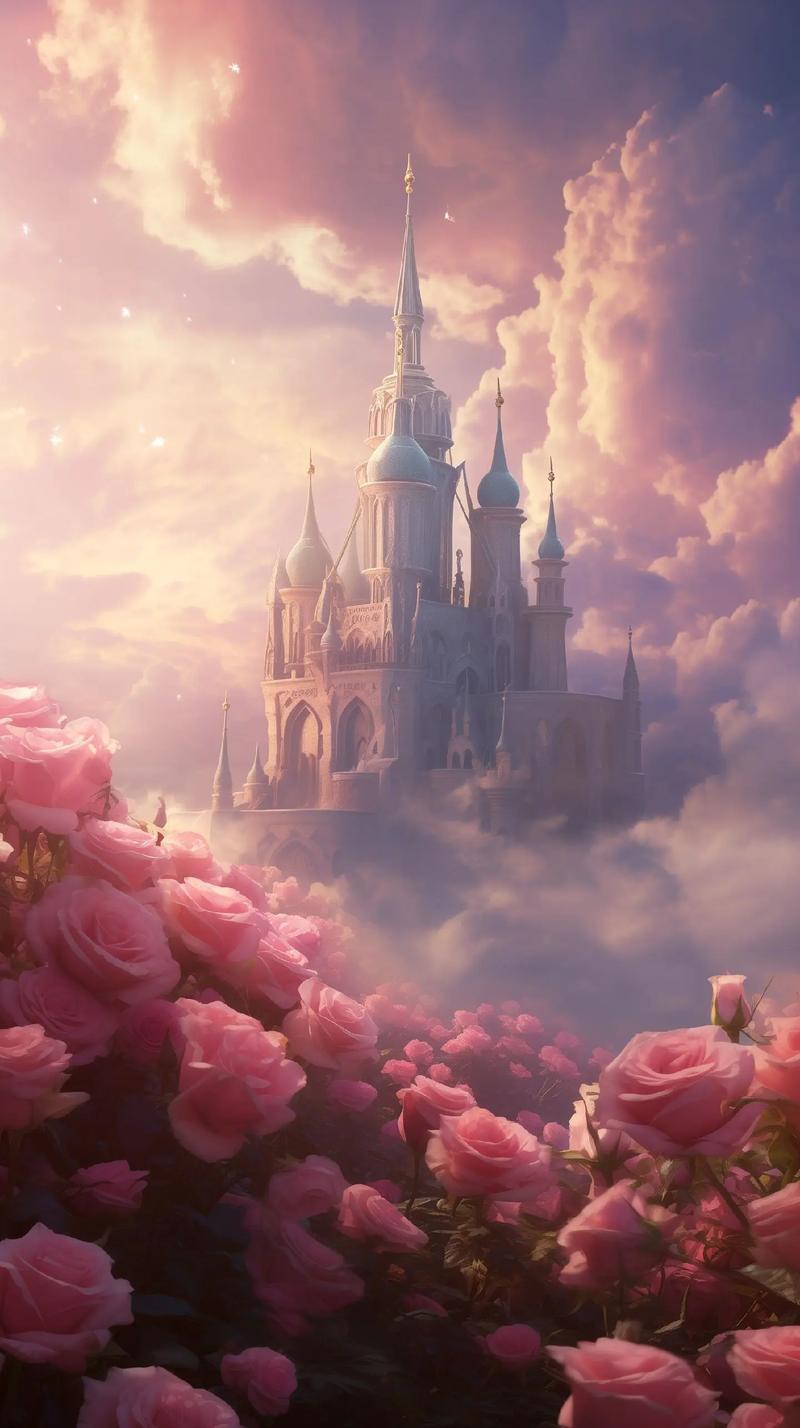 玫瑰与城堡.梦幻般的世界,粉色玫瑰,浪漫城堡,见者好运连连# - 抖音