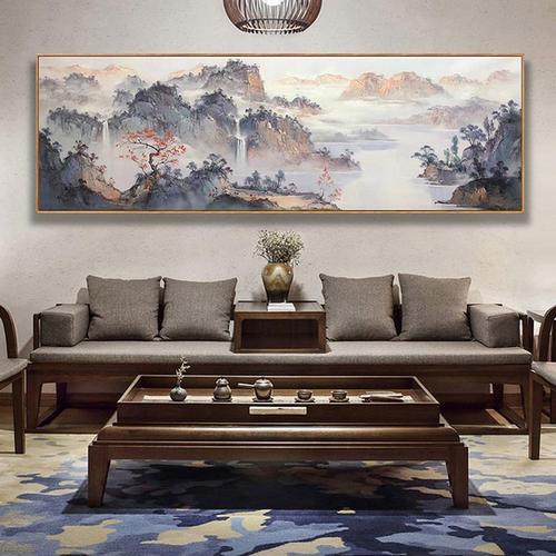 新中式客厅装饰画横版大尺寸山水壁画古风风景油画沙发背景墙挂画