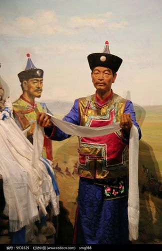 蒙古族献哈达蜡像