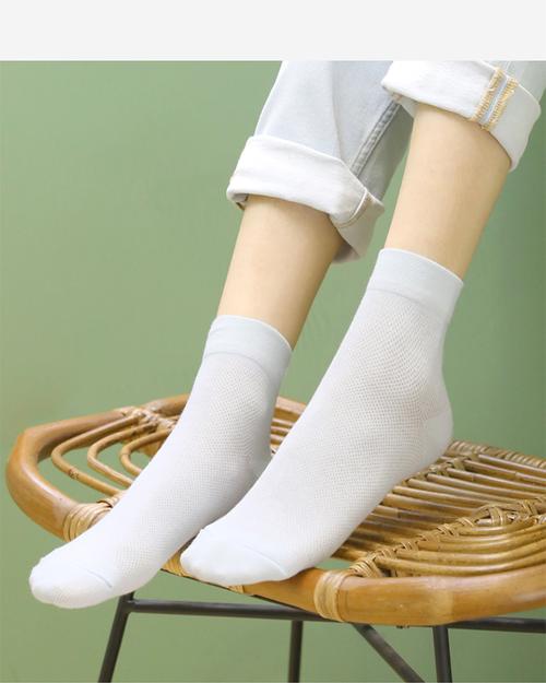 浪莎袜子女生中筒纯棉白色春秋学生白袜子秋季年新款纯色女士白色6双