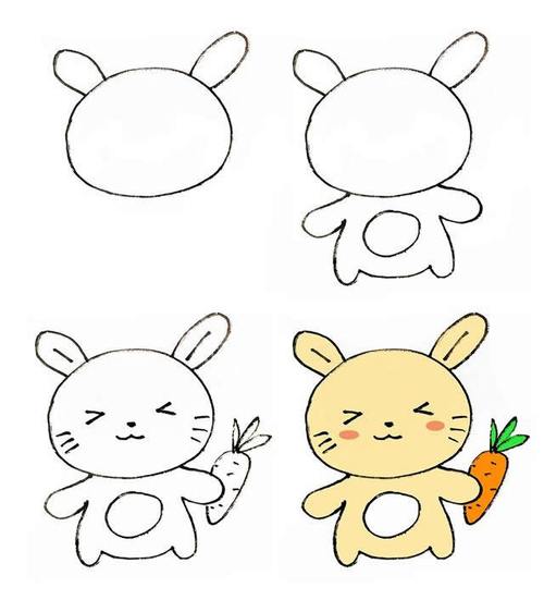 可爱的小兔子彩色画法步骤图片 动物-第1张