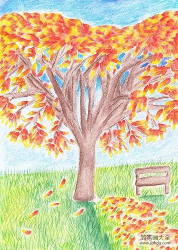 秋天的树油画棒图画