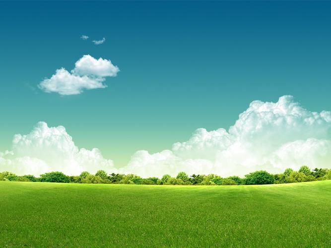 蓝天白云草地背景的自然风光ppt背景图片