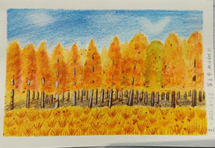 彩铅15小风景第五节秋日树丛临摹步骤