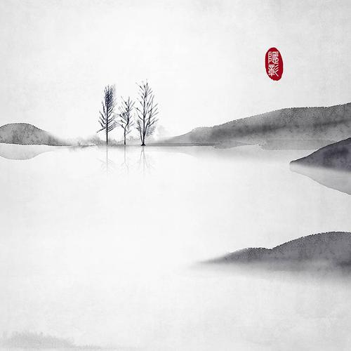 远山和树意境禅意24节气古风水墨画中式中国风古风插画