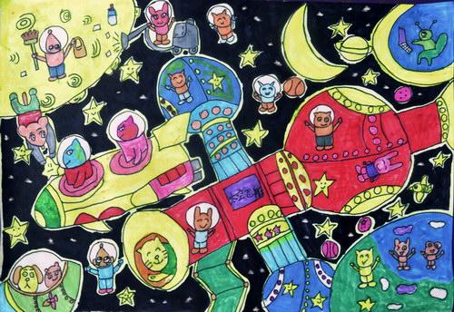 少儿书画作品-太空飞船/儿童书画作品太空飞船欣赏_中国少儿美术教育