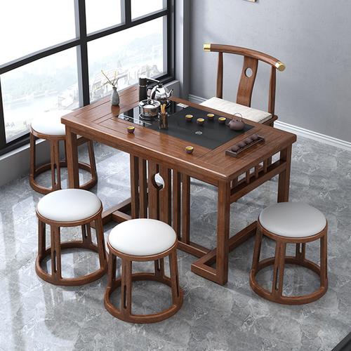 采百木阳台茶桌椅组合客厅小户型家用实木小茶桌新中式胡桃木办公小茶