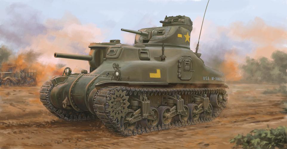 海光模型小号手63516135美国m3a1中型坦克拼装模型