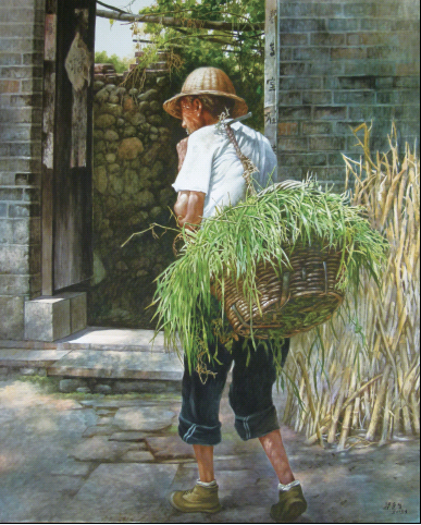 《背草的老人》-水彩画180×150cm 2013