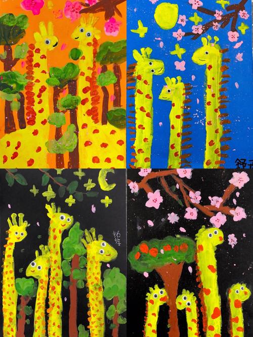 创意水粉画长颈鹿00适合4-7岁的小朋友96材料:水粉 卡纸 棉签 3d