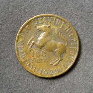 德意志威斯特法伦1923年紧急状态币100马克大马币(女头像).