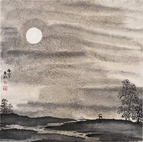 分享一组春秋哥笔下的月亮作品,皎皎明月与皑皑白雪交辉,诗情画意