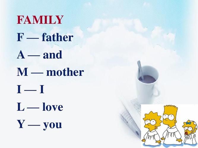 family f — father a — and m — mother i—i l — love y — you