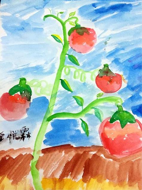 水彩画—《西红柿》儿童水彩画优秀作品《可爱的恐龙》怀安县幼儿园