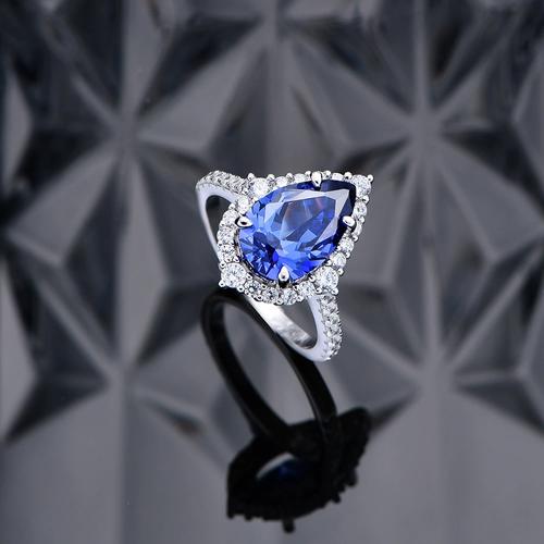 坦桑蓝高碳钻戒指925纯银镶满钻指环彩宝首饰高级莫桑求婚送女友