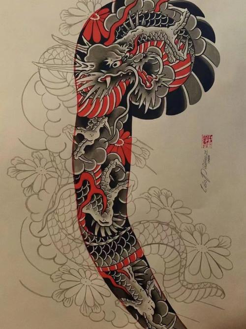 日式老传统花臂纹身手稿