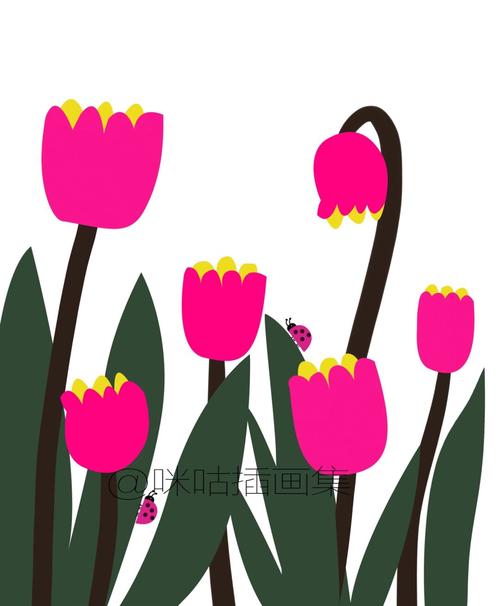 郁金香插画设计 花卉插图 装饰画印花图案