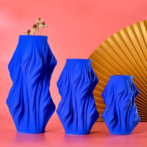 现代抽象简约个性几何蓝色陶瓷花瓶客厅样板便携