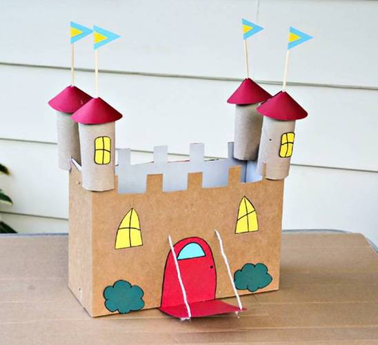 纸箱子废物利用手工制作儿童最喜欢的童话城堡步骤图解