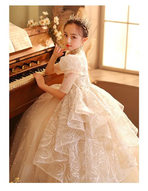 盛束花童礼服女钢琴礼服女童9-12岁儿童礼服公主裙秋季主持人礼服女童