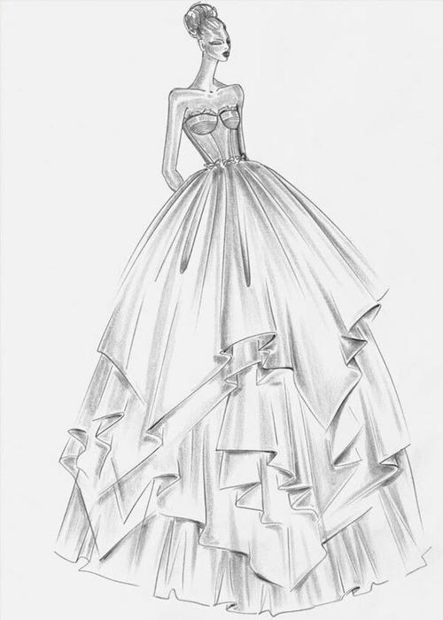 服装 设计 手绘 礼服 素描 手稿 铅笔画 设计图 婚纱 唯美 草稿 草图
