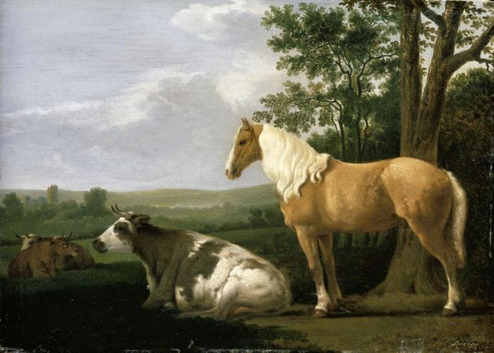 风景中的马和牛_a horse and cows in a landscape-亚伯拉罕·范