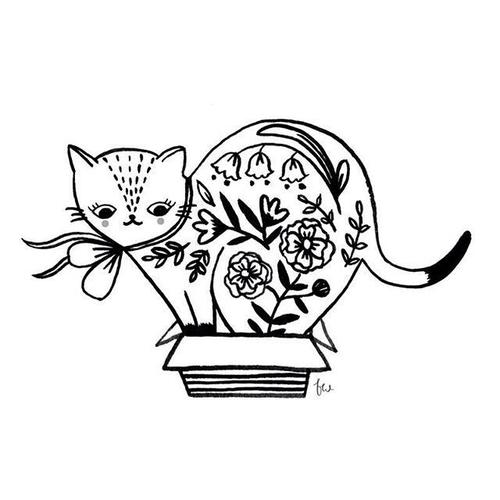 猫咪 黑白 图案 插画 画师flora waycott作品