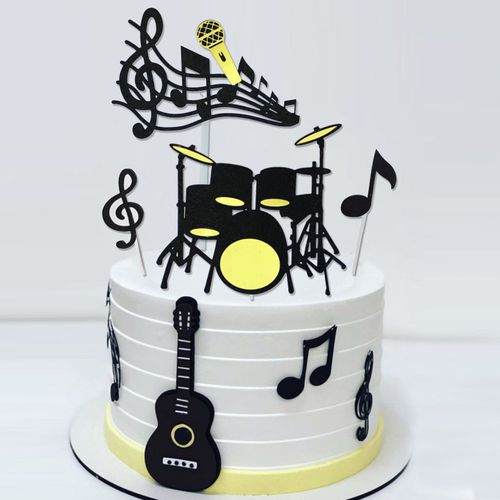 音符套装烘焙蛋糕装饰  音乐小提琴生日快乐插件 架子鼓插卡插牌
