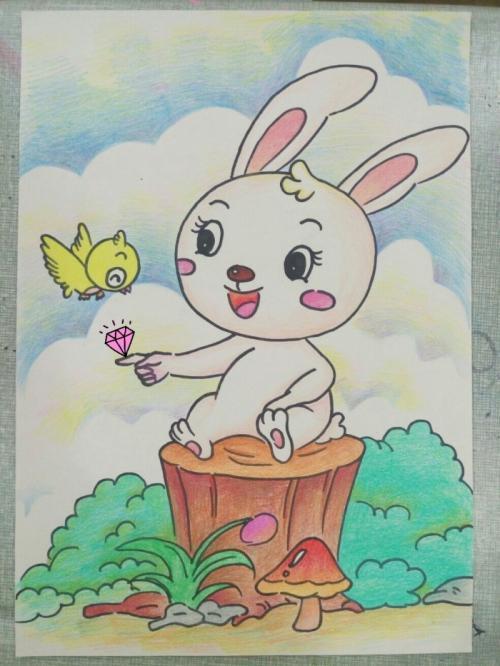 卡通小白兔可爱贺卡动物插画插画儿童绘本儿童画画 儿童