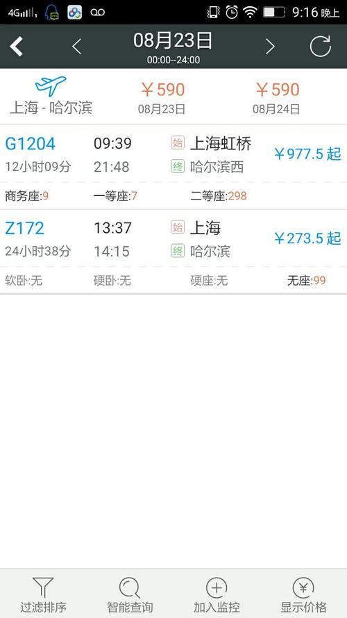 上海到哈尔滨火车卧铺价格