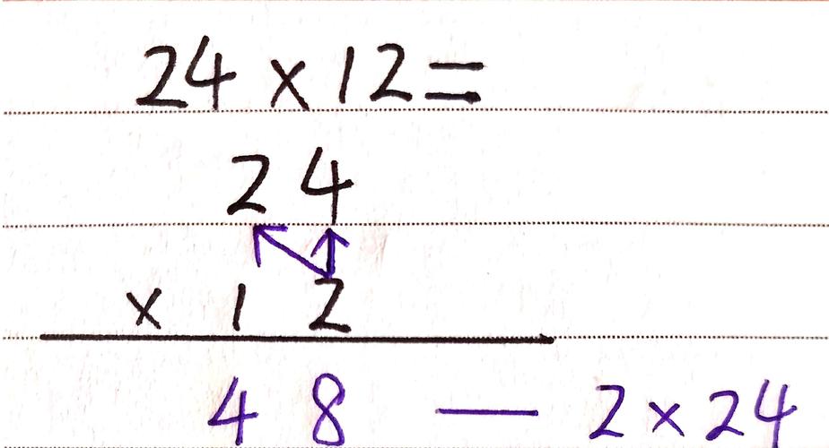 两位数乘两位数乘法竖式计算方法 我们拿数学书11页2412这道例题来