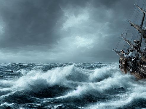 站酷梦笔#大海上狂风暴雨,波涛汹涌,一艘巨大的 海
