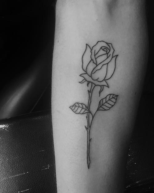 诸先生小臂简单线条玫瑰纹身图案