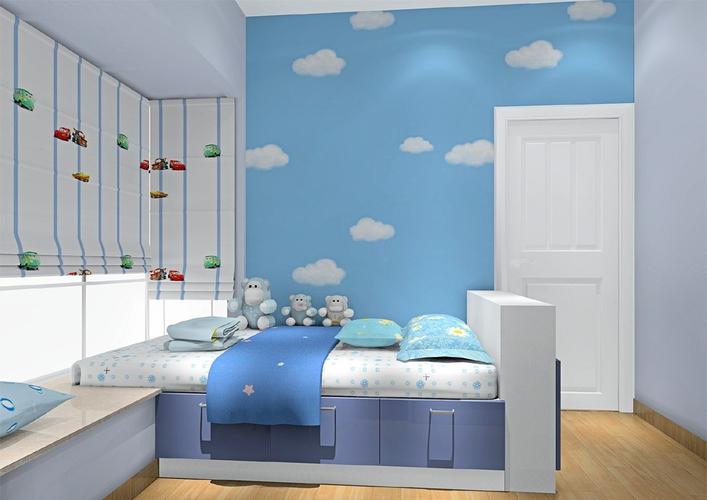 家长们更喜欢简洁大方的主题,简单的蓝色壁纸让房间看上去清新神秘
