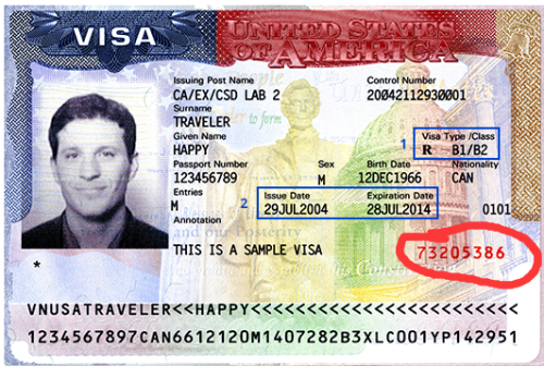 美国签证的签证号码visa number是什么?在哪里找到