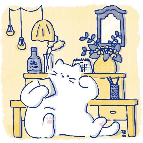韩国插画师77 pyong_picture 插画手绘艺术温馨 猫
