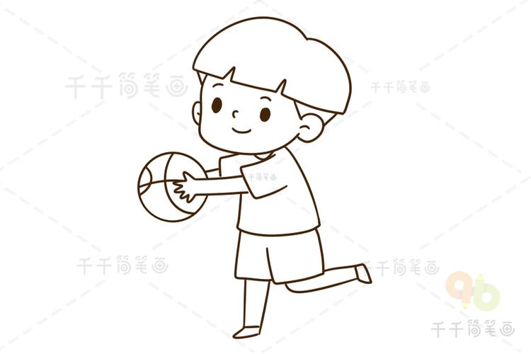 一起来画拍皮球的男孩吧!玩皮球的男孩简笔画
