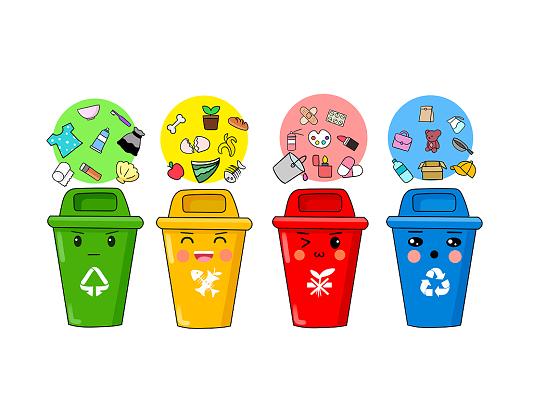彩色手绘卡通垃圾桶垃圾分类环保元素png素材