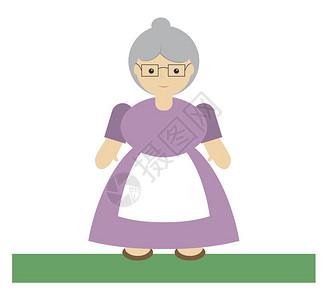 手绘父母外婆穿紫色插图向量穿白色背景插画