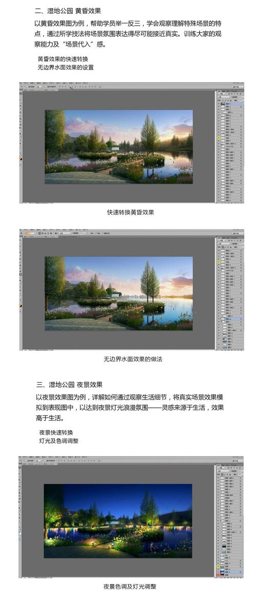 湿地公园,黄昏效果,photoshop景观效果图,景观效果图表现,ps景观效果