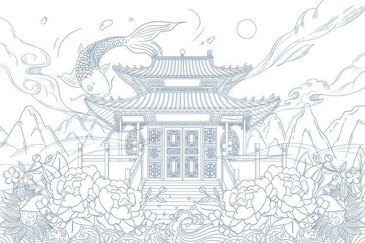 手绘中国风插画简单线条