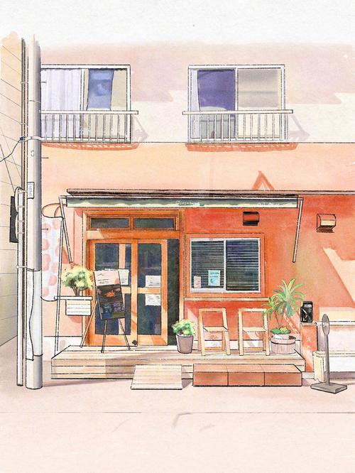 水彩场景丨街角的咖啡店