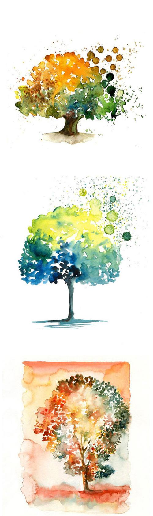 【27种树的水彩画法素材】 作-手绘插画教程