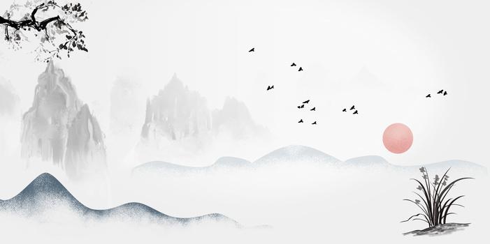中国古风水墨山水画背景