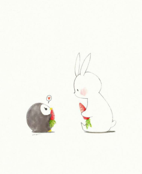 手绘小兔-插画小动物-唯美