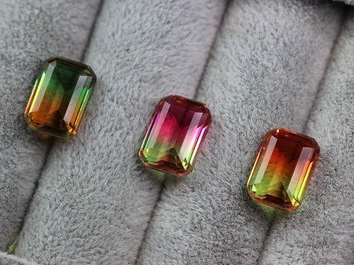 碧玺长方形彩虹渐变糖果色西瓜合成彩色宝石戒指其它首饰