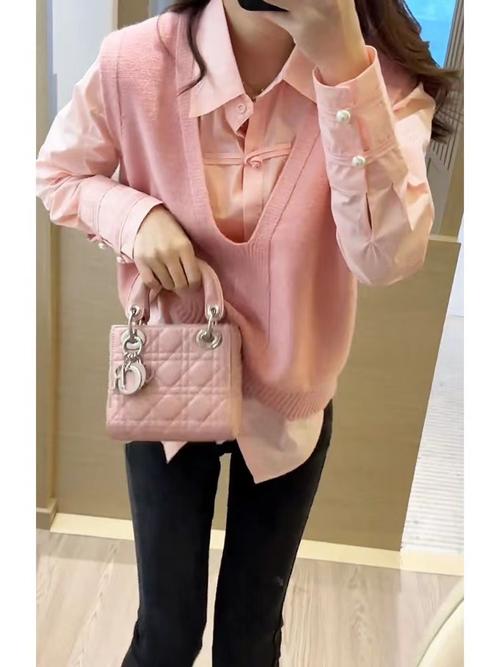 新中式国风粉色衬衫针织马甲套装2024早春新款减龄洋气时尚两件