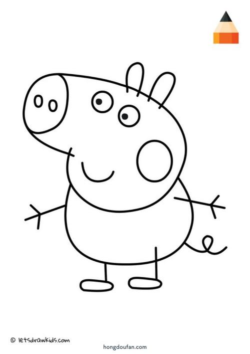 动画片小猪佩奇的小弟弟乔治幼儿填色图片大全-红豆饭小学生简笔画